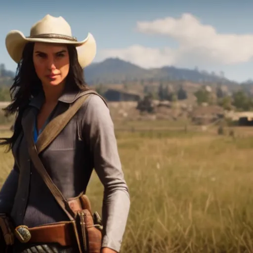 Image similar to Film still of Gal Gadot, from Red Dead Redemption 2 (2018 video game)