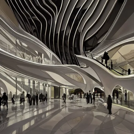 Image similar to extremely detailed ornate stunning beautiful elegant futuristic museum lobby interior by Zaha Hadid