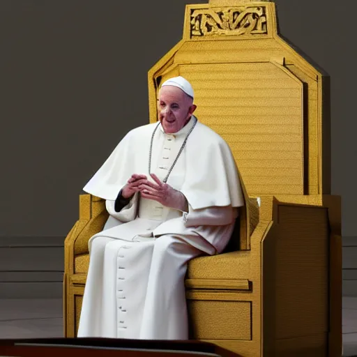 Image similar to sitting in big chair is pope benedict as chancelor palpatine in star wars episode 3, 8 k resolution, cinematic lighting, anatomically correct