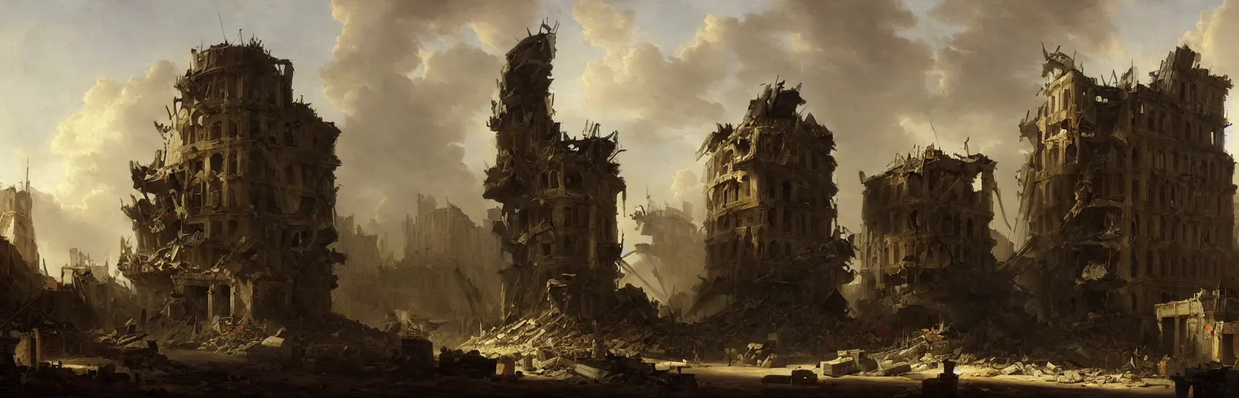 Image similar to The Bastille in the Early Days of Its Demolition; an oil painting by Hubert Robert; artstation, unreal engine