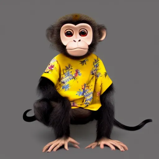 Image similar to a monkey wearing a yellow kimono, 8 k