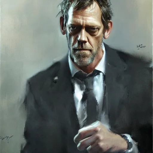 Image similar to face protrait of hugh laurie,, jeremy mann painting