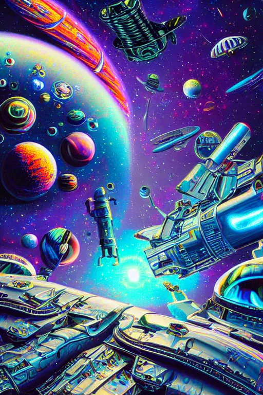 Image similar to maximalist detailed space scene lowbrow scifi artwork by kidsquidy. ray tracing hdr polished sharp