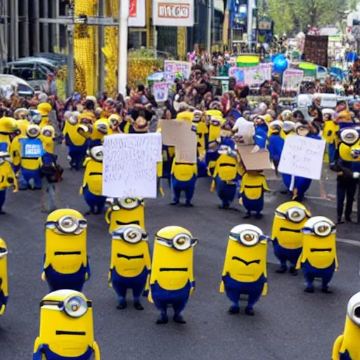 Prompt: minion labor strike protest