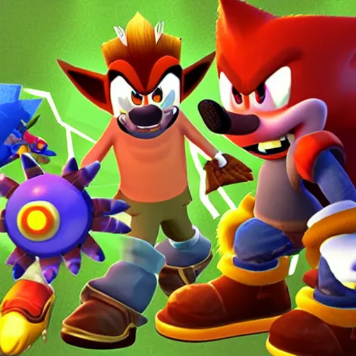 Image similar to crash bandicoot bros kirby super star ultra sonic the hedgehog gta style ratchet and clank