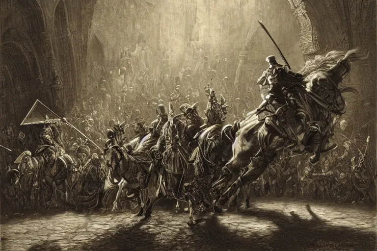 Image similar to painting of big opened book, don quixote comes from the book, cinematic romantic magical masterpiece, by gene wolfe, highly detailed painting by gustave dore