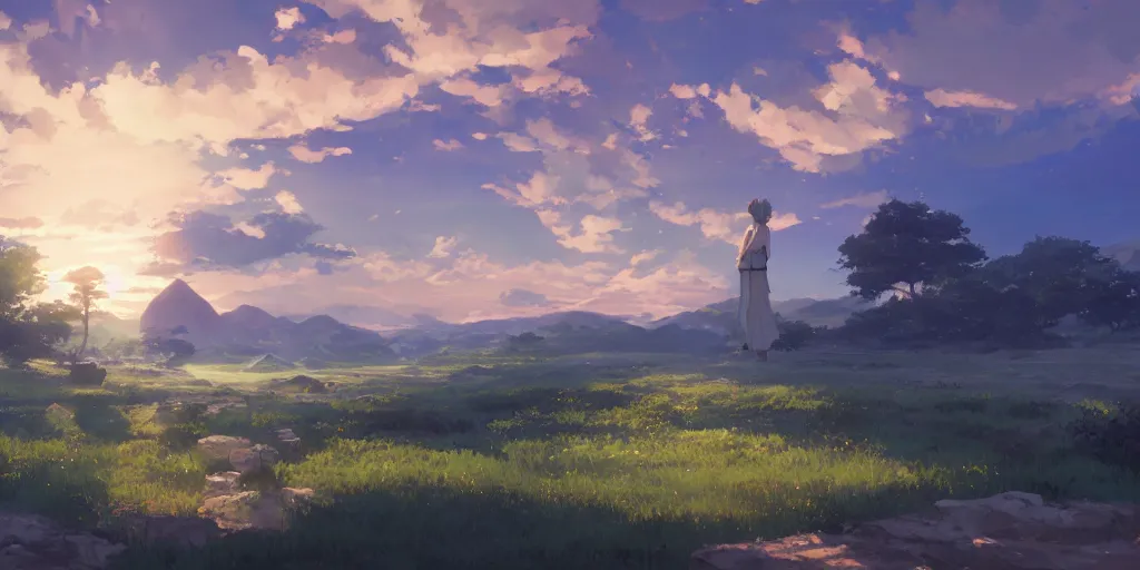 Image similar to a stunning biblical landscape by makoto shinkai