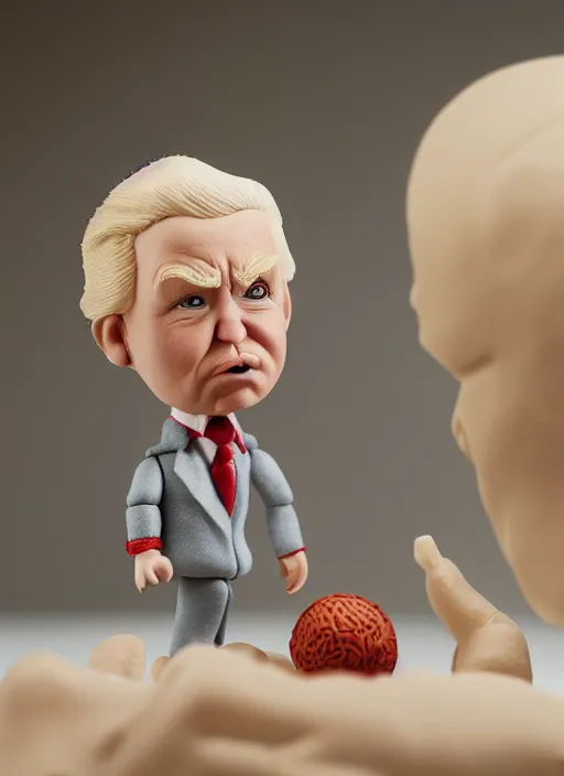 Image similar to product photography of a claymation action figure baby donald trump, depth of field, zeiss lens, detailed, centered, by erwin olaf, joop geesink, wes anderson, breathtaking, 8 k resolution, extremely detailed, beautiful, establishing shot, realistic materials, hyperrealistic