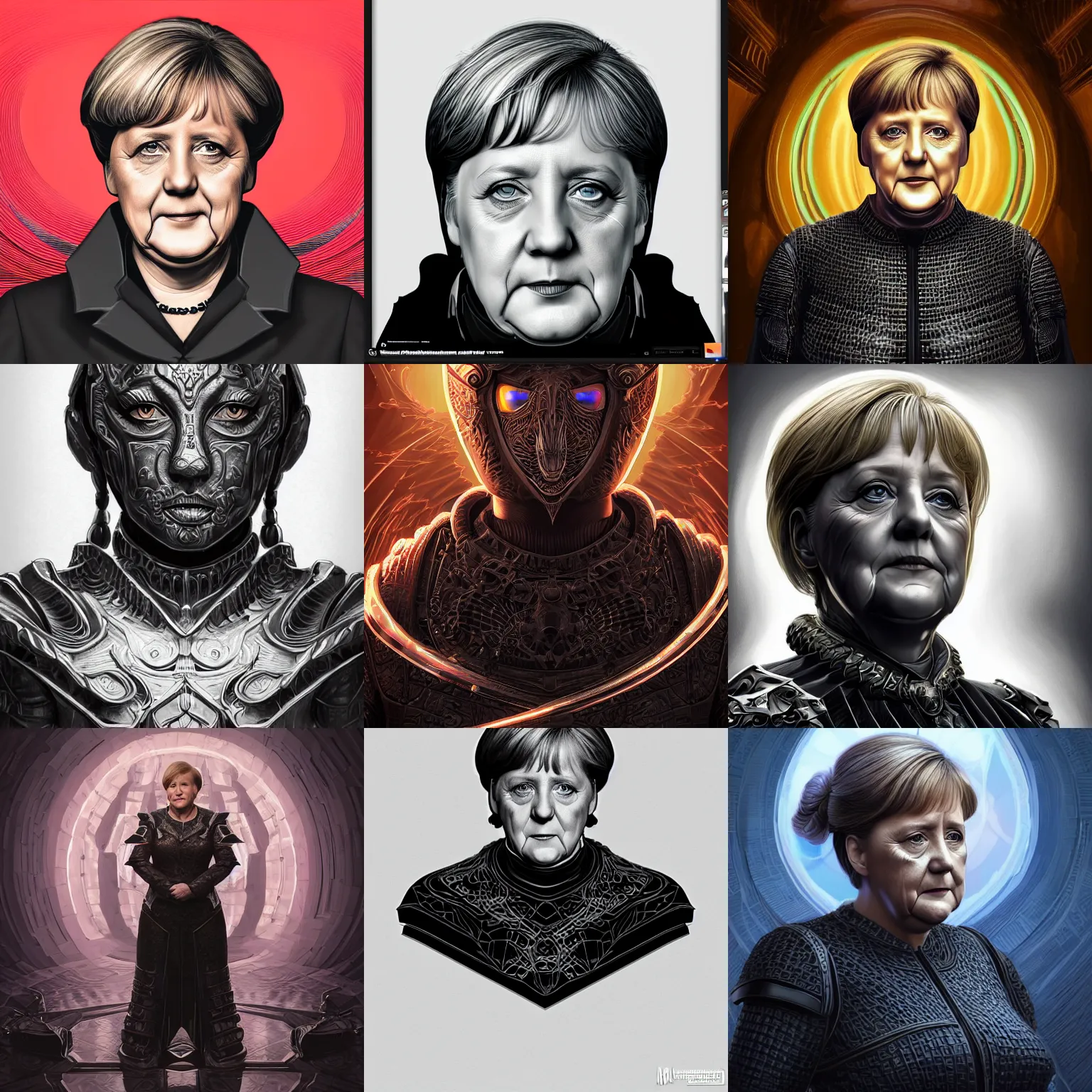 Prompt: portrait isometric drawing, angela merkel in black dragon armor, intricate, epic lighting, cinematic composition, hyper realistic, 8k resolution, unreal engine 5, by Artgerm, tooth wu, dan mumford, beeple, wlop, rossdraws, James Jean, Andrei Riabovitchev, Marc Simonetti, yoshitaka Amano, Artstation