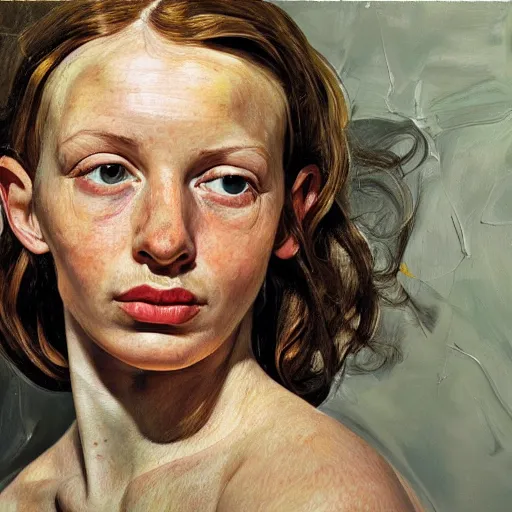 Prompt: high quality high detail painting by lucian freud, hd, magnificent girl portrait, photorealistic lighting