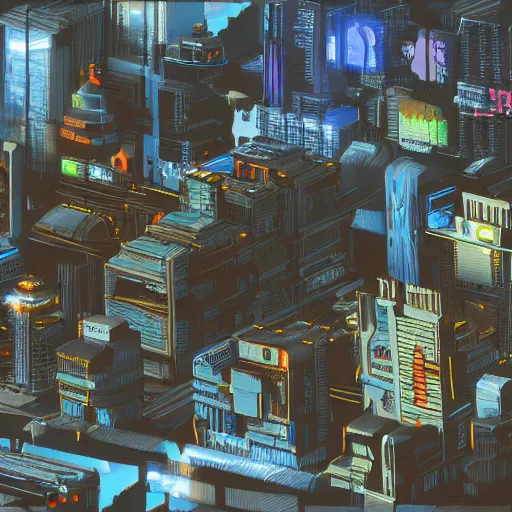 Image similar to large cyberpunk city, side view