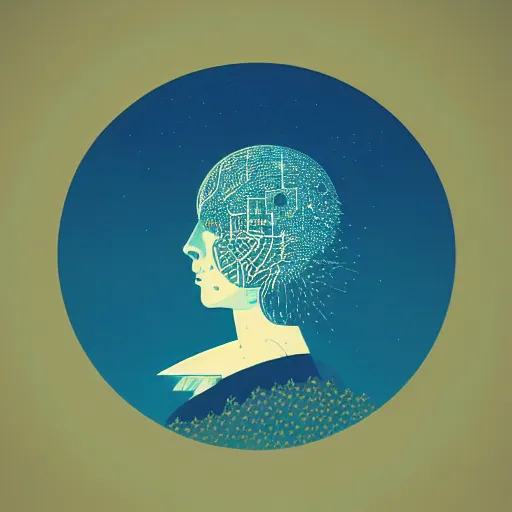 Image similar to a wandering mind, logo, simple white background victo ngai, kilian eng, flat, blue