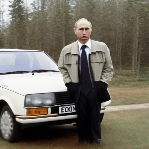 Prompt: Vladimir Putin is driving a VAZ 2106 car, high definition photo