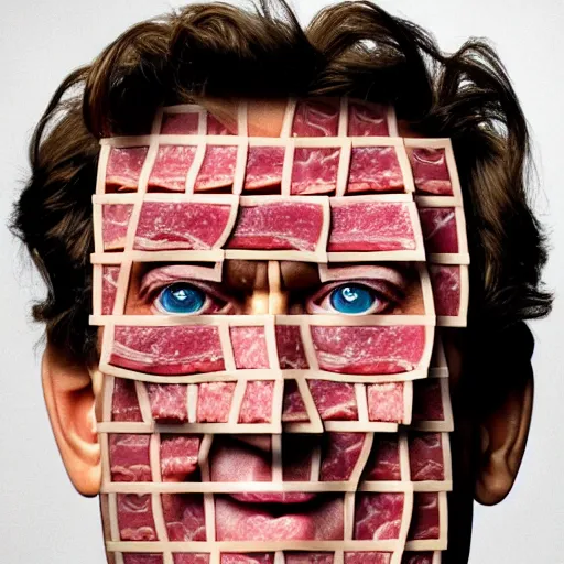 Image similar to a face made of ham slices made of tom hanks, 8 k, trending on artstation, 8 0 mm photography, hyperrealistic