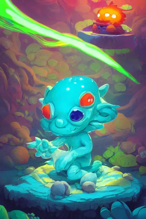 Image similar to smurf ghost creature animal sushi cristal very big eye roots cactus elemental flush of force nature micro world fluo fishscale, behance hd by jesper ejsing, by rhads, makoto shinkai and lois van baarle, ilya kuvshinov, rossdraws radiating a glowing aura global illumination ray tracing hdr