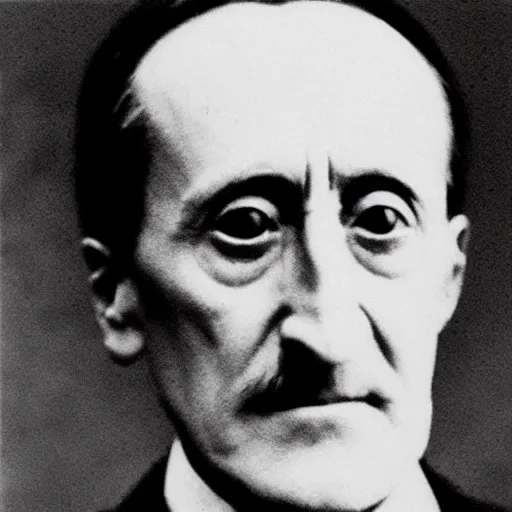 Image similar to a close - up occult portrait of marcel duchamp in the style of hito steyerl and shinya tsukamoto and irving penn