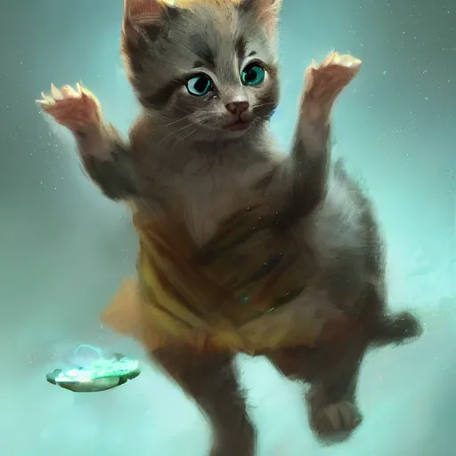 Image similar to a beautiful stunning fantasy whimsical matte digital concept painting of a kitten learning magic by kit faced and marc simonetti, magic the gathering, trending on artstation hq, contest winner, masterpiece, pastel color palette, 8 k resolution