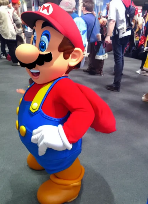 Image similar to bad super Mario cosplay photo, comic con