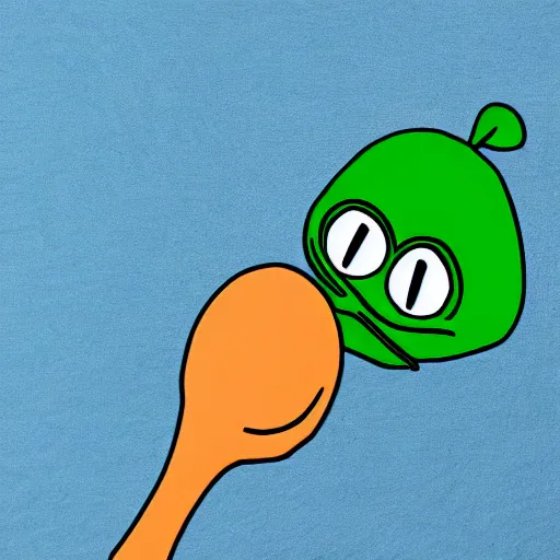 Prompt: happy pepe with spoon