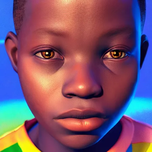 Image similar to portrait of a nigerian boy, james jean style, vfx art, unreal engine render, claymation style, colourful, volumetric light, digital painting, digital illustration, dramatic light,