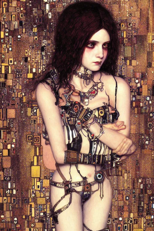 Image similar to portrait of beautiful young gothic maiden, cyberpunk, Warhammer, highly detailed, artstation, illustration, art by Gustav Klimt