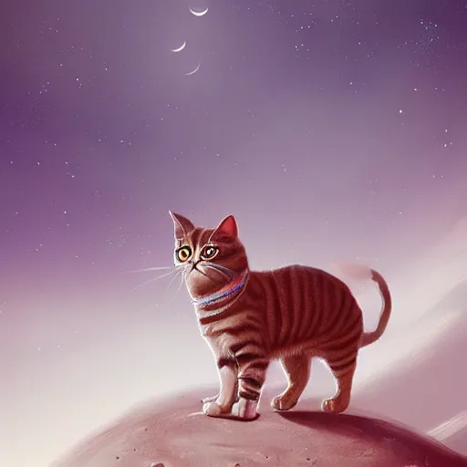 Prompt: a cat standing on the moon, fantasy digital painting, deviantart artstation, by jason felix