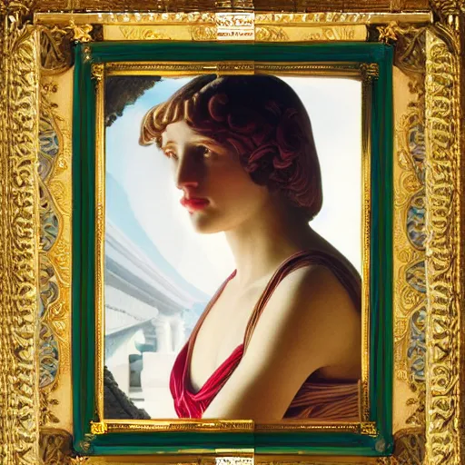 Image similar to a girl in a temple, film still by wes anderson, depicted by canova, limited color palette, very intricate, art nouveau, highly detailed, lights by hopper, soft pastel colors, minimalist