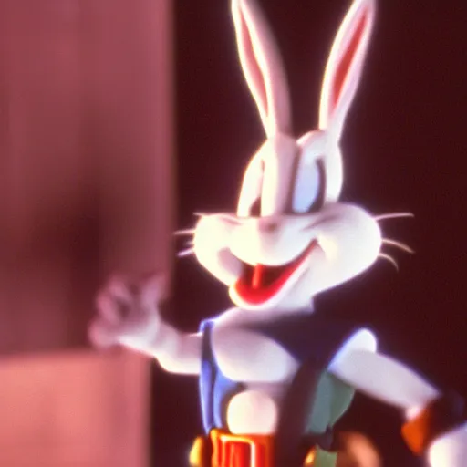 Image similar to still image of bugs bunny in the dark knight, cinematic, anamorphic, 8 0 mm f / 2. 8 l, 3 5 mm film, movie