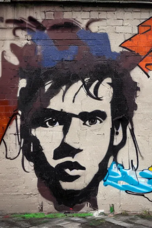 Image similar to a portrait of a male character in the style of graffiti street art