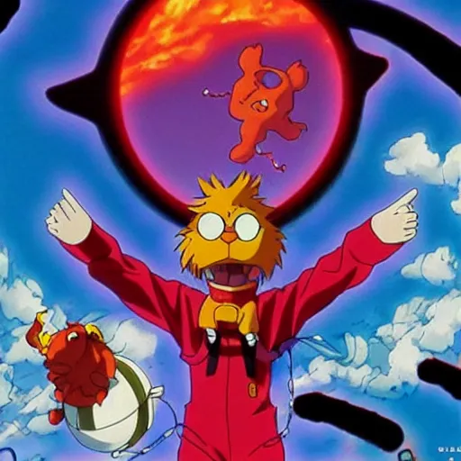 Image similar to garfield in the third impact, neon genesis evangelion, anime