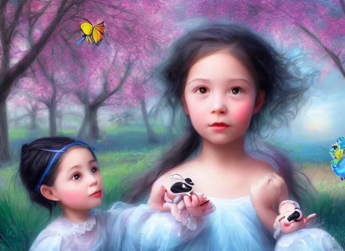 Image similar to 🦩🪐🐞👩🏻🦳, lowbrow, 8 k, matte painting, in the style of lilia alvarado,