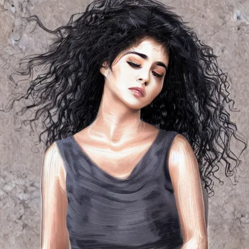 Prompt: portrait of a persian young lady with curly black hair, photo, realistic, focused, detailed