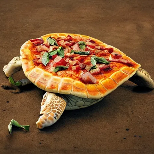 Image similar to turtle with a pizza shell