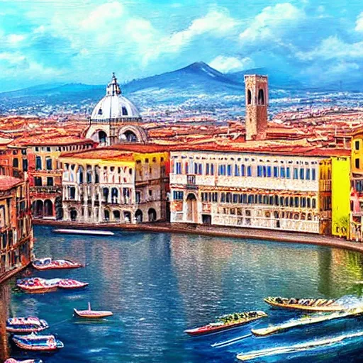 Prompt: hyper realistic highly detailed 4 k painting mix of three italian cities : naples, venice, florence