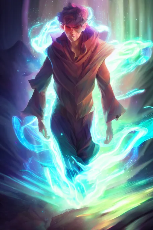 Image similar to a human elemental sorcerer, blurred environment background, colorful magic effects, white skin, portrait, male, sharp focus, digital art, concept art, dynamic lighting, by emylie boivin and rossdraws