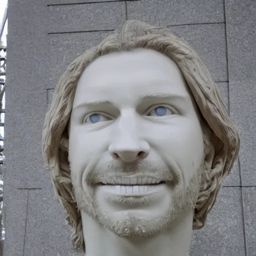Image similar to sculpture of the face of aphex twin by donatello, white marble, outside view, cinematic