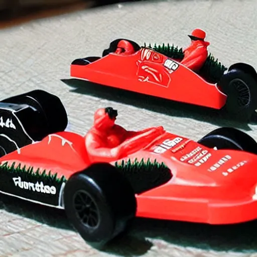Image similar to a formula 1 racecar, made out of watermelon carving pieces,