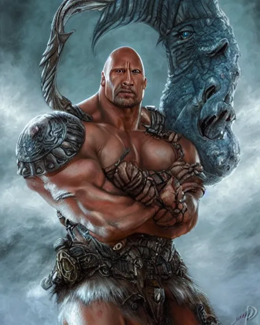 Prompt: dwayne johnson, dnd, high fantasy. royo, artgem, wlop