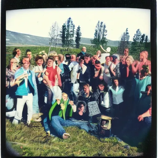 Prompt: Polaroid photo of a 90's party in rural Norway