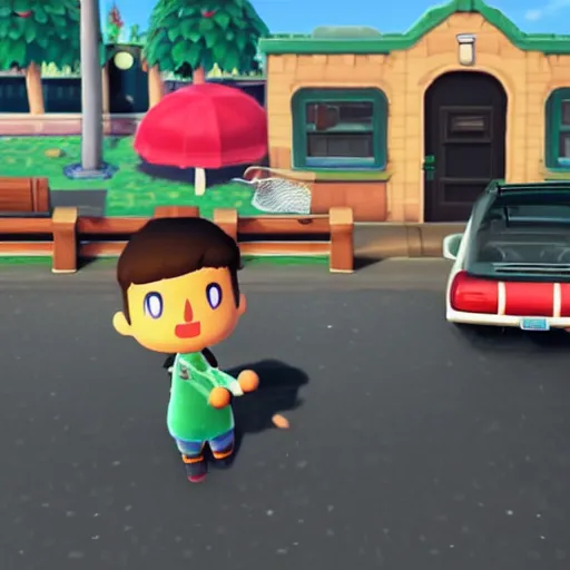 Image similar to screenshot of carjacking on skid row in animal crossing