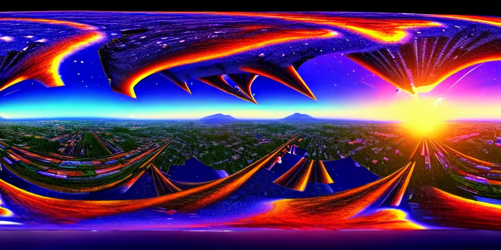 Image similar to equirectangular panorama landscape multiverse, trending on artstation, cinematic composition, beautiful lighting, hyper detailed, 8 k, oil on canvas