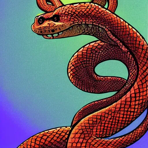 Prompt: anthropomorphic naga snake, drawnl like a furry art piece, looking directly at the viewer, their eyes a multitude of colors. the background is an endless jungle. snake, naga, furry, digital art, hd