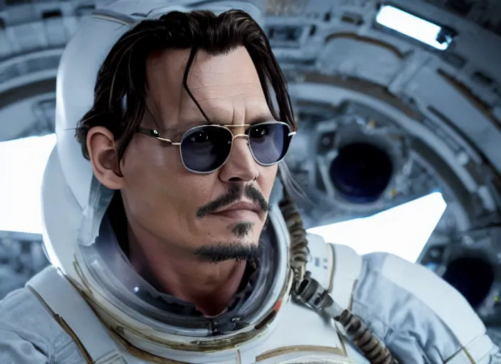 Image similar to film still of Johnny Depp as Cobb in Interstellar, 4k