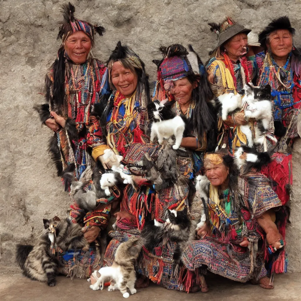 Prompt: inca people with cats