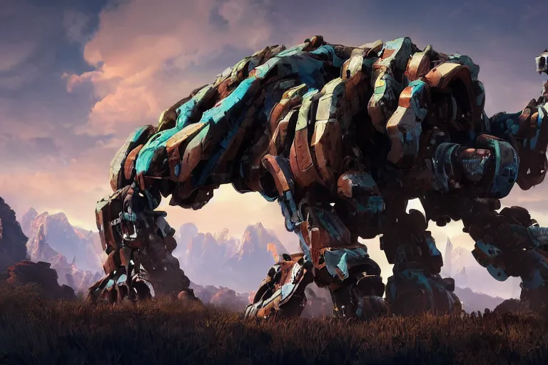 Image similar to tremortusk machine mecha animal beast robot of horizon forbidden west horizon zero dawn bioluminiscence global illumination ray tracing hdr fanart arstation by sung choi and eric pfeiffer and gabriel garza and casper konefal