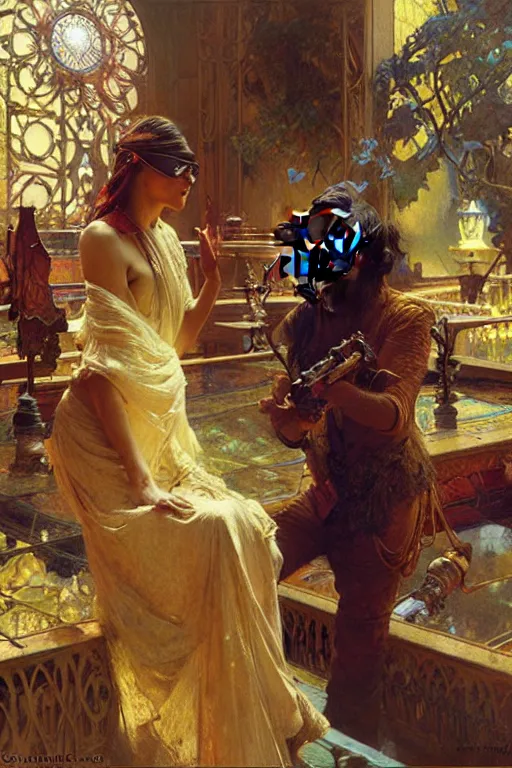 Image similar to augmented reality, virtual reality, painting by gaston bussiere, craig mullins, greg rutkowski, alphonse mucha