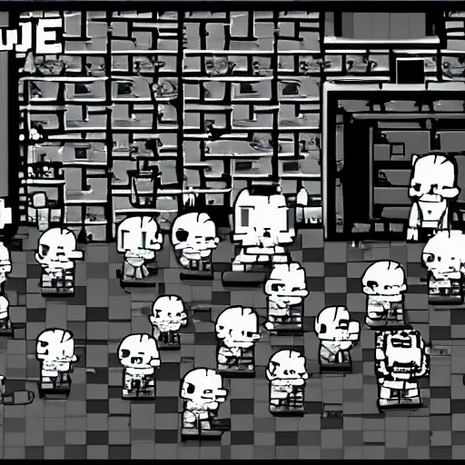 Prompt: battle against walter white in undertale, videogame screenshot, black and white