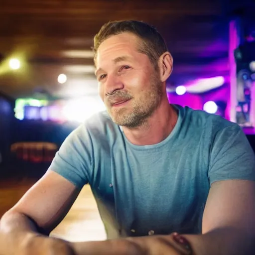 Image similar to photo of a 4 0 year old white man living thinking he's living the best life possible. he looks young for his age. he is at a dance club, it's as if he were in a music video. woman are flocking to him and can be seen dancing around him in a seductive manner.