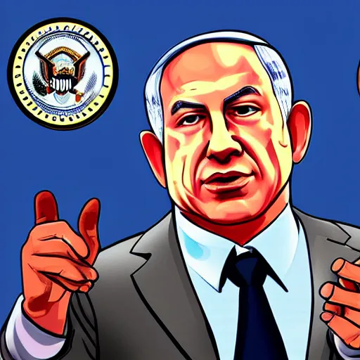 Prompt: Benjamin netanyahu GTA loading screen illustration