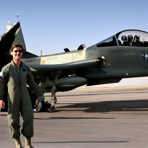 Image similar to Tom cruise as an air-force combat pilot at a military aircraft exhibition, journalistic photography, Flight magazine